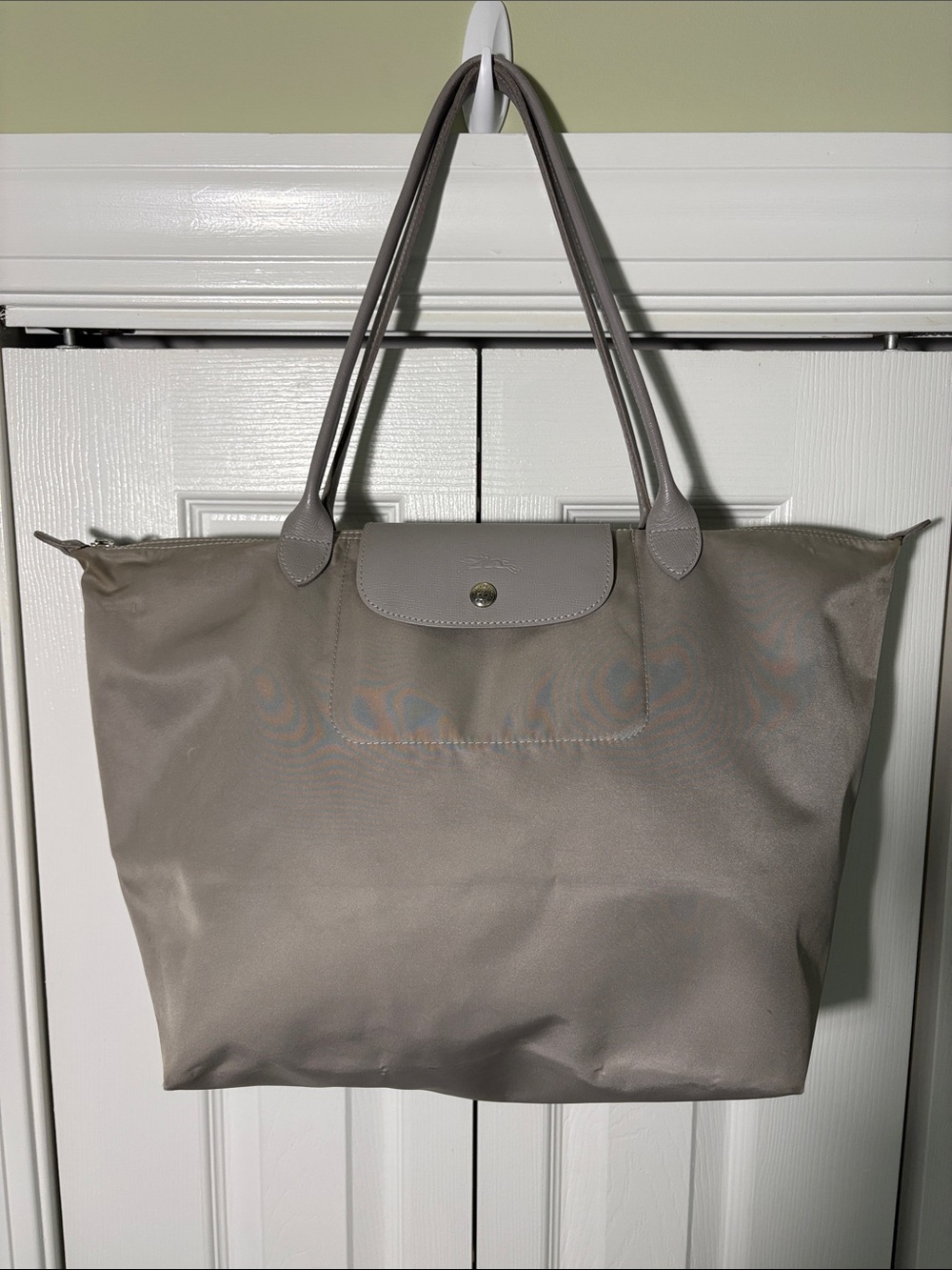 Longchamp Le Pliage Neo Large Gray Silver Tote Shoulder Bag Preowned